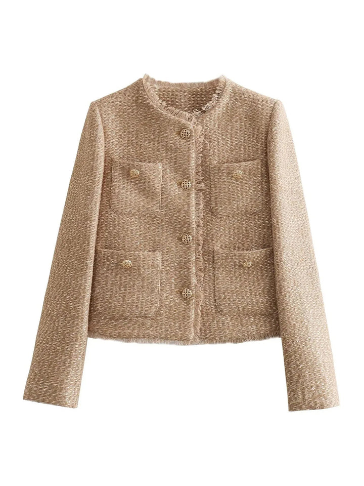 Damen Texturierter Kurz Blazer Jacke | Knopfleiste
