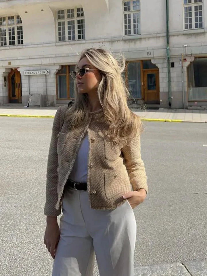 Damen Texturierter Kurz Blazer Jacke | Knopfleiste