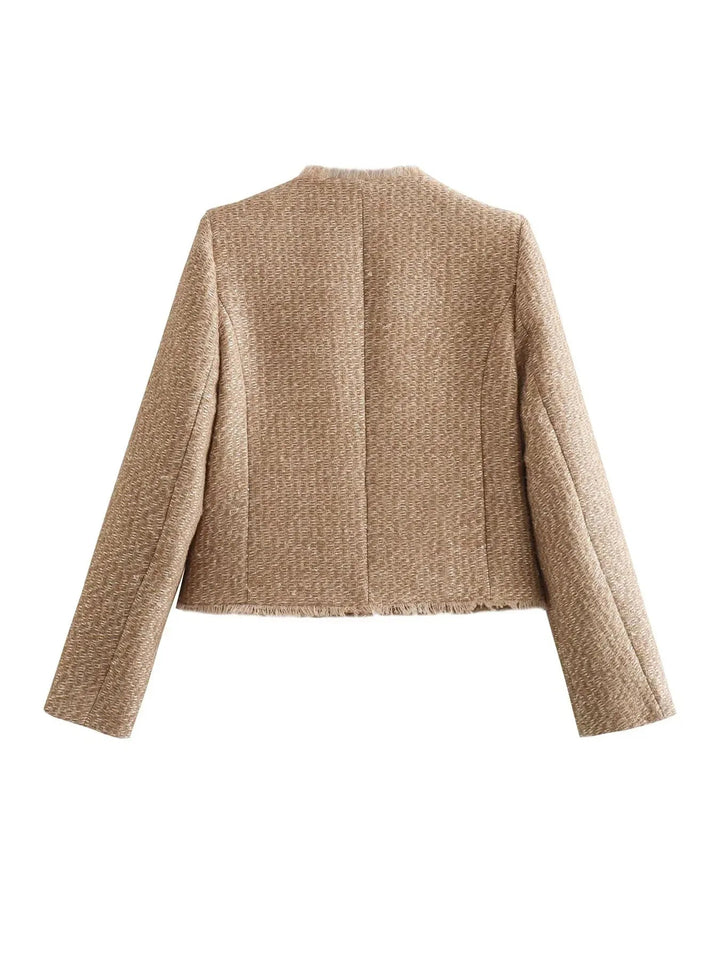 Damen Texturierter Kurz Blazer Jacke | Knopfleiste
