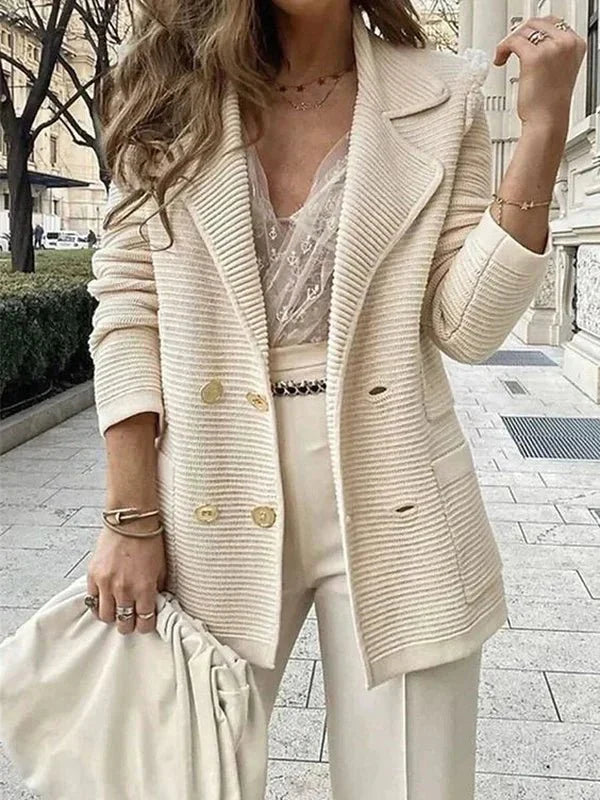 Damen Eleganter Gerippter Blazer | Knopfleiste