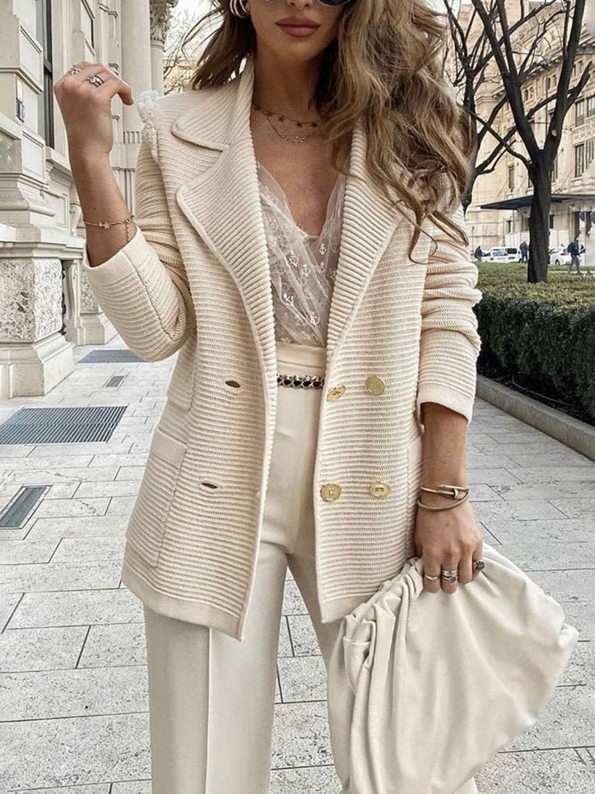 Damen Eleganter Gerippter Blazer | Knopfleiste