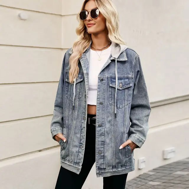 Damen Weinlese Lange Jeansjacke | Knopf Daunen
