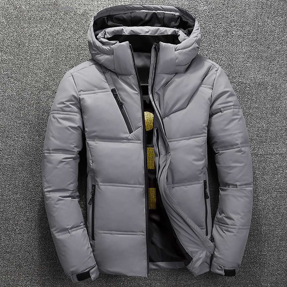 Herren Puffer-Daunen-Kapuzenjacke | Reißverschlusstasche