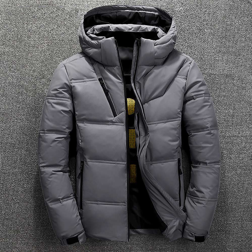 Herren Puffer-Daunen-Kapuzenjacke | Reißverschlusstasche