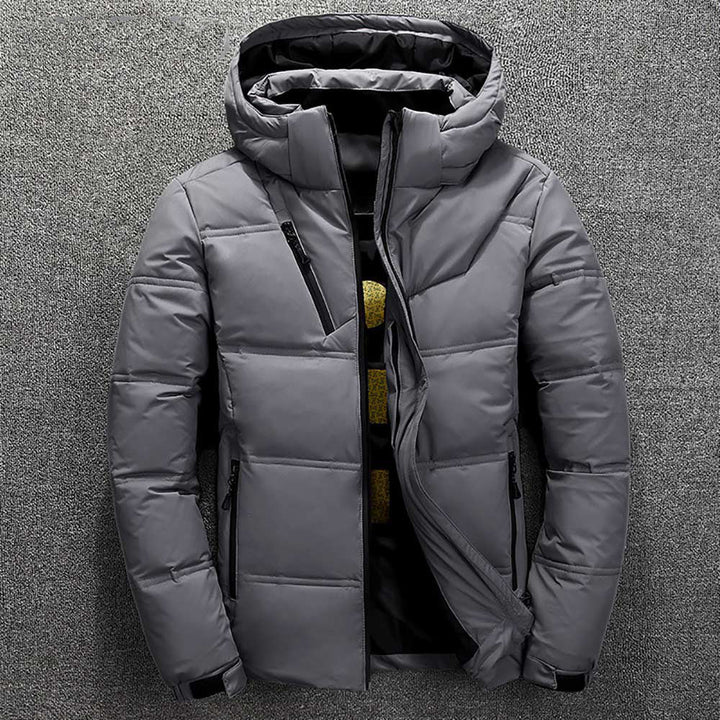 Herren Puffer-Daunen-Kapuzenjacke | Reißverschlusstasche