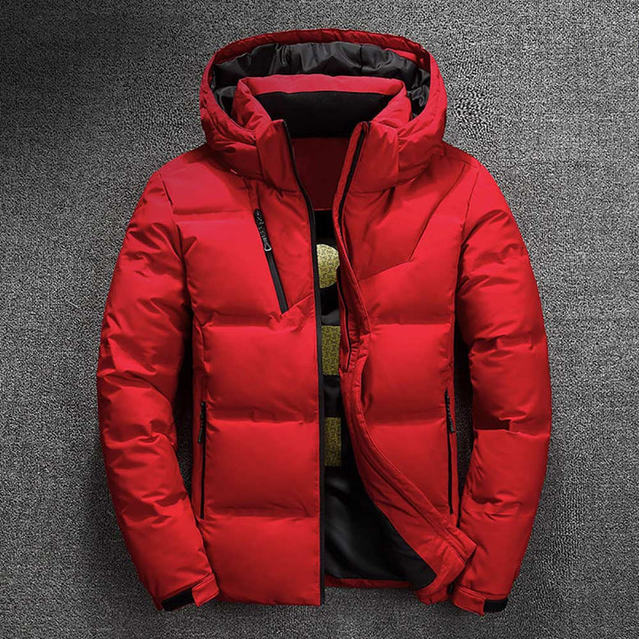 Herren Puffer-Daunen-Kapuzenjacke | Reißverschlusstasche