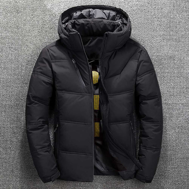 Herren Puffer-Daunen-Kapuzenjacke | Reißverschlusstasche