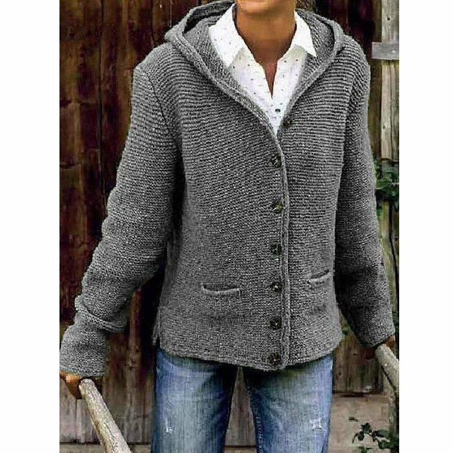 Damen Knopf Daunen Strick Strickjacke | Kapuze