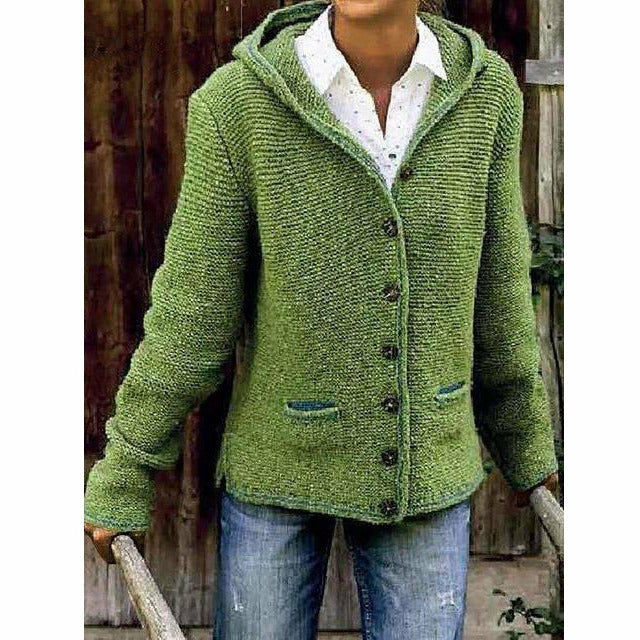 Damen Knopf Daunen Strick Strickjacke | Kapuze