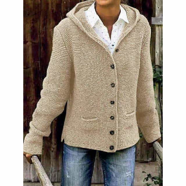 Damen Knopf Daunen Strick Strickjacke | Kapuze