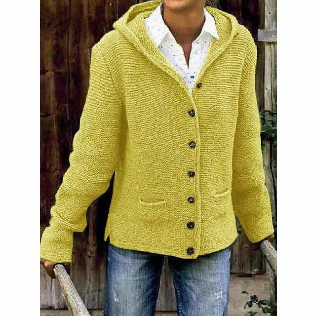 Damen Knopf Daunen Strick Strickjacke | Kapuze