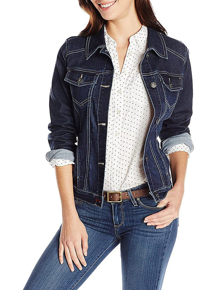 Damen Einreihig Jeansjacke mit Taschen | Langarm