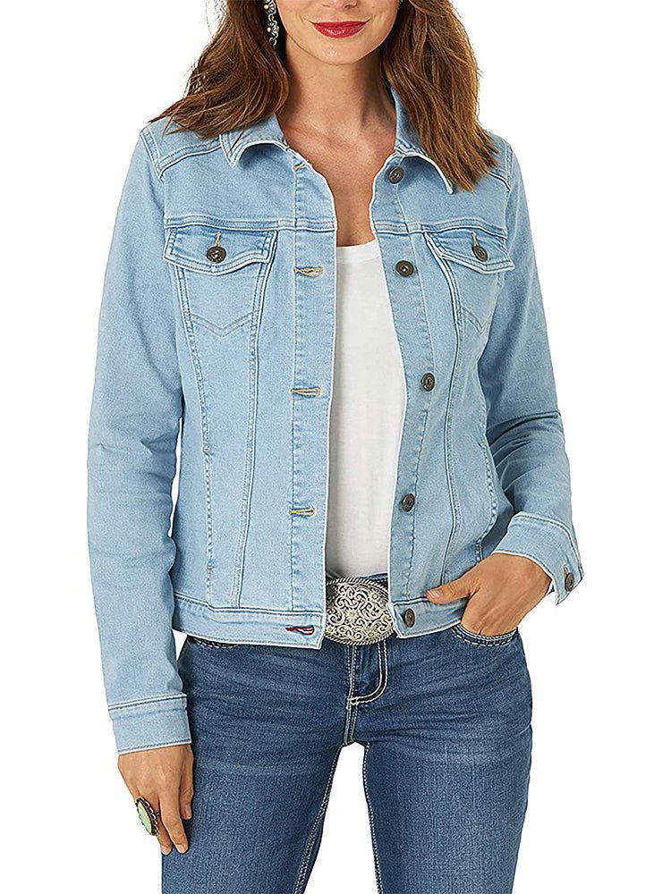 Damen Einreihig Jeansjacke mit Taschen | Langarm