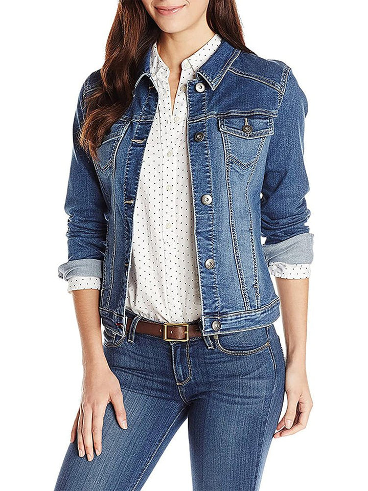 Damen Einreihig Jeansjacke mit Taschen | Langarm